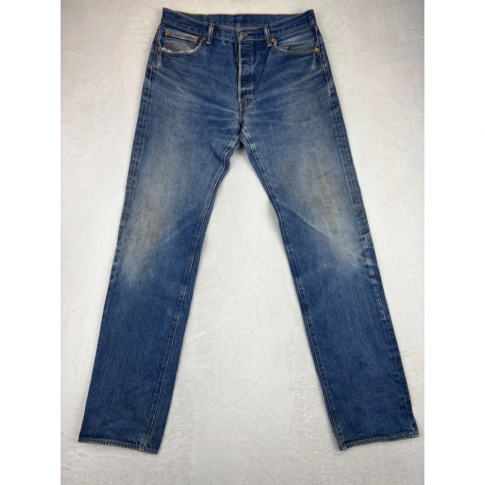 Levis 501 Original Fit Mens 36x40 Jeans Blue Grungy Washed Denim HighLow Fade
